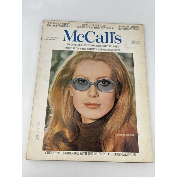 VTG McCall's Magazine April 1969 Catherine Deneuve and Jackie Kennedy Onassis VG - Picture 1 of 6